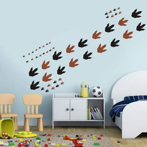 Vista 5 de Calcomanías de pared de huellas de dinosaurios (56 unidades), calcomanías de huellas de dinosaurios de 4 tamaños, calcomanías de dinosaurio