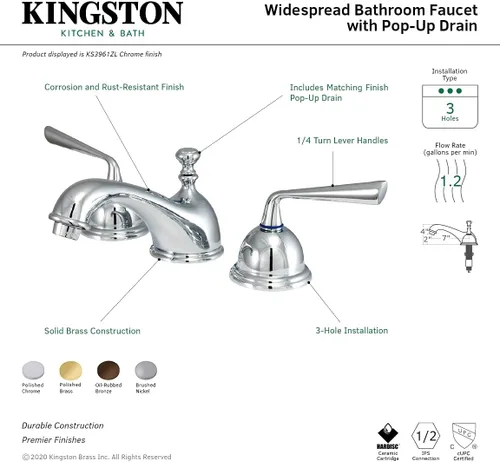Vista 4 de Kingston Brass KS3962ZL Grifo de Lavabo de Salvia de Plata, Latón Pulido