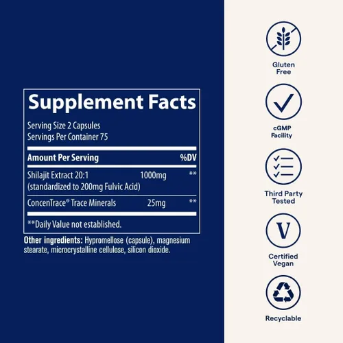Vista 6 de Trace Minerals Shilajit Cápsulas - Suplemento Shilajit para el bienestar diario - Apoyo a la inmunidad - Energía, salud cerebral y apoyo a