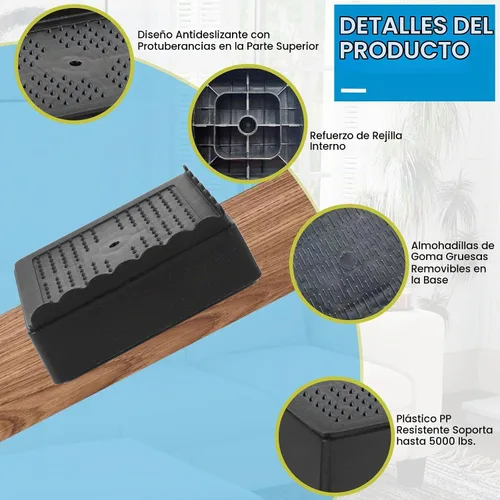 Vista 5 de Elevador de cama de 1 pulgada, 2 pulgadas, 3 pulgadas, 4 pulgadas de alta resistencia, elevador de muebles ajustable para mesa, escritorio, sofá