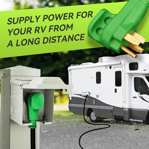 Vista 2 de RVMATE Cable de extensión de alimentación con cerradura para RV/generador de 50 amperios y 25 pies, mango de fácil enchufe, 14-50P a SS 2-50R