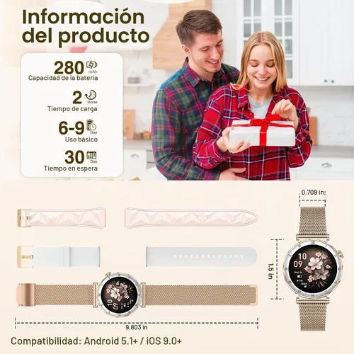 Vista 3 de Smart Watches for Women (Answer/Make Calls),1.19" AMOLED Slim, Rose Gold