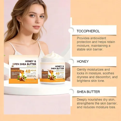 Vista 5 de LANGSTON Crema corporal Honey & Shea Butter con vitamina E, hidratación duradera de 48 horas, fórmula ligera de absorción rápida, 4.23 onzas