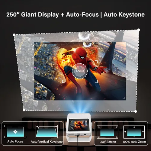 Vista 5 de Smart Projector【TouchScreen/Built-in APPs/Auto Focus Keystone】 4K Support with wifi and bluetooth Outdoor Projector, Dual-Screen Sync, for Home
