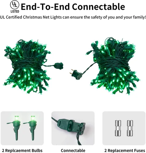 Vista 4 de Dirnun Red de luces LED de Navidad verde para exteriores, 160 LED de 5 x 7 pies, luz de malla de hadas impermeable para exteriores e interiores