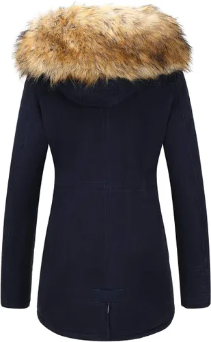 Vista 2 de Bellivera Chaqueta tipo parka de sarga para mujer, abrigo largo cálido con capucha y cuello de piel sintética