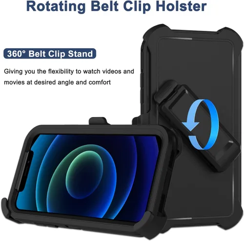 Vista 2 de Funda para iPhone 12, iPhone 12 Pro con funda de clip para cinturón, 2 protectores de pantalla, resistente grado militar, cuerpo completo, a prueba