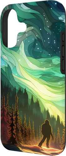 Vista 2 de Bigfoot Sasquatch Forest Northern Lights Starry Sky Case for iPhone 17