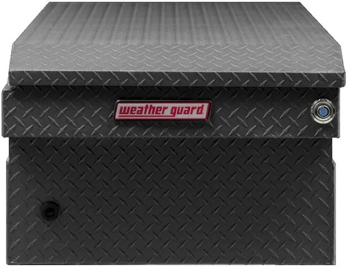 Vista 4 de Weather Guard Caja de herramientas para camión de sillín de aluminio, con textura extra ancha, color negro mate