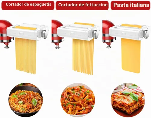 Vista 5 de RETHONE Accesorio para hacer pasta para batidoras de pie KitchenAid, juego de accesorios de pasta 3 en 1, incluye rodillo de pasta, cortador