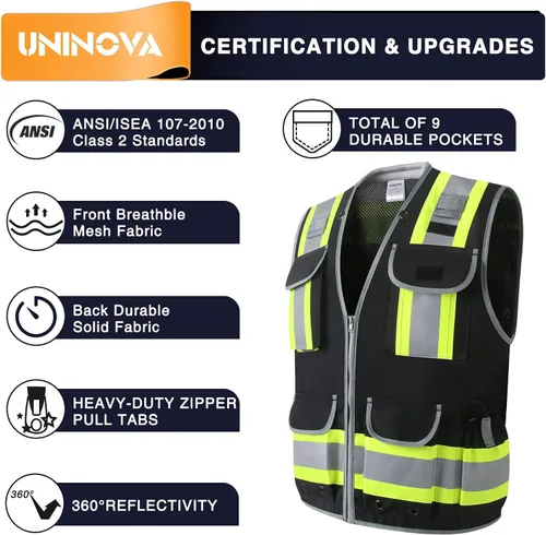 Vista 2 de Surveyor Safety Vest, Reflective High Visibility Vests for Men Class 2 Heavy Duty Work Vests with Pockets and Zipper