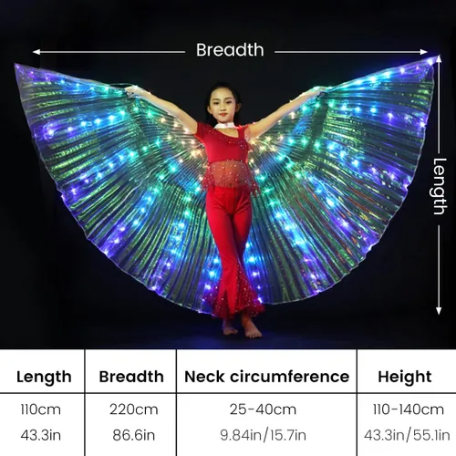 Vista 7 de HOTBEST Alas LED ISIS, alas de danza del vientre, alas de mariposa LED coloridas iluminadas, alas de baile de ángel brillante con palo telescópico
