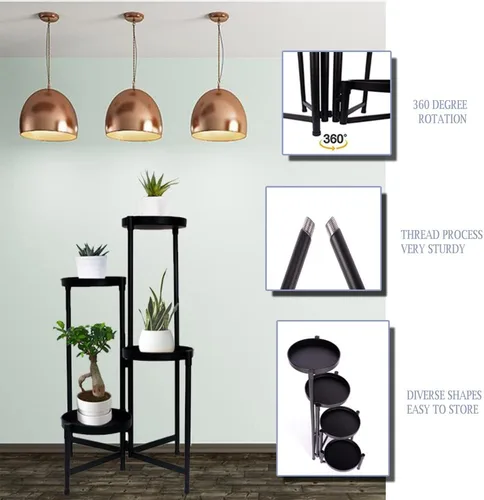 Vista 2 de Soporte para plantas de 4 niveles para interiores y exteriores, soporte alto de metal para plantas, soportes de esquina escalonados para plantas
