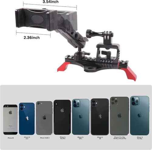 Vista 6 de Soporte para teléfono y GoPro, compatible con iPhone, ajustable, aleación de aluminio + material ABS, fácil instalación