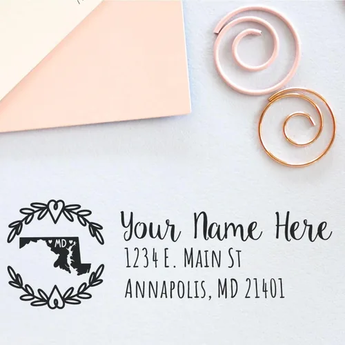 Vista 24 de State of Alabama Wreath Duo Hand Address Stamp - Personalized Rubber Stamp Montaje manual Duo