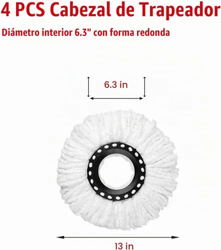 Vista 4 de Cabezal de repuesto para trapeador giratorio 360 con sistemas de juego de escurridor, repuestos de mopa giratoria de microfibra, fácil limpieza