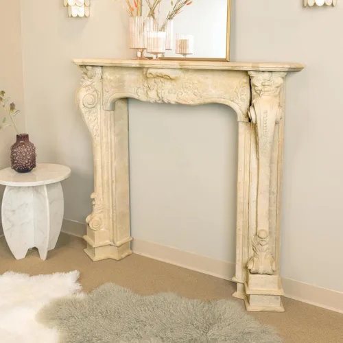 Vista 11 de Creative Co-Op - Mantel decorativo de madera para chimenea, color crema envejecida