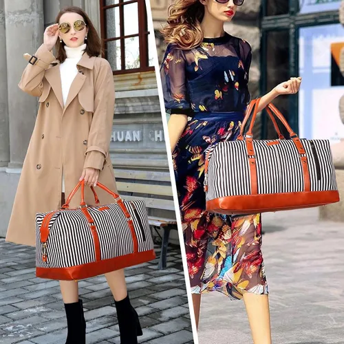 Vista 13 de Oflamn Bolsa de fin de semana para mujer, bolsa de lona para la noche, bolsa de viaje grande, bolsa de viaje con compartimento para zapatos, juego