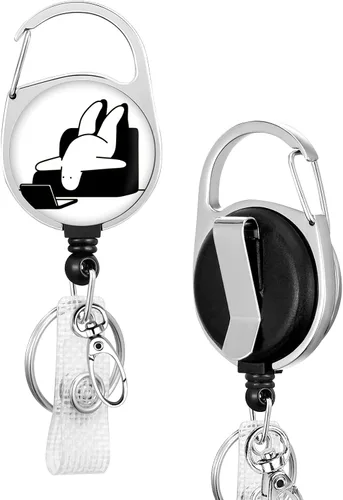 Vista 6 de Soporte retráctil para carrete con clip giratorio de 360°, divertido soporte para tarjetas de identificación con nombre y clip para cinturón y H
