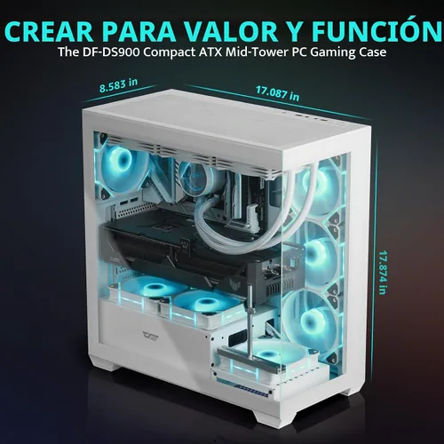 Vista 8 de darkFlash Carcasa ATX de media torre para PC, preinstala 4 ventiladores PWM ARGB, carcasa de computadora para juegos de vidrio templado doble Blanco