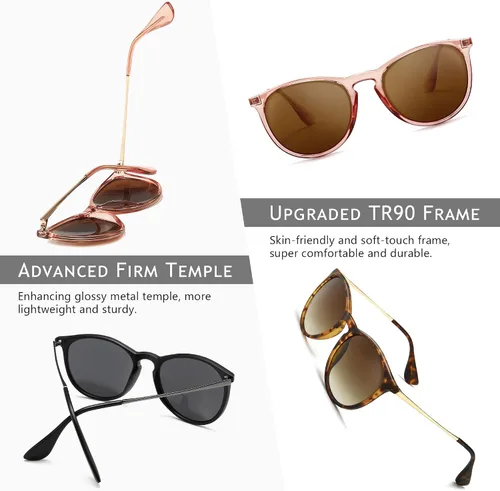 Vista 3 de SUNGAIT Gafas de sol redondas vintage para mujeres y hombres, estilo clásico retro