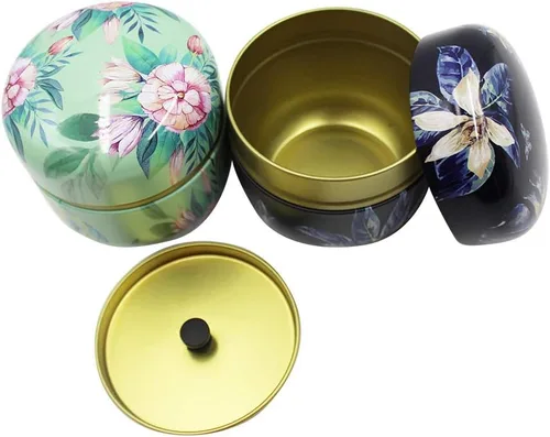 Vista 4 de Paquete de 2 mini recipientes de almacenamiento de té, latas de café, patrón de flores, contenedor de almacenamiento de alimentos para hierbas