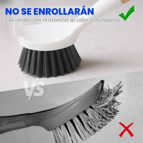 Vista 3 de Holikme Paquete de 3 cepillos para platos con mango de bambú, color negro