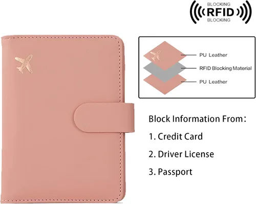 Vista 4 de Soporte para pasaporte y tarjetero de vacunación, para mujer, soporte para pasaporte RFID con ranura para tarjeta de vacuna, impermeable, funda