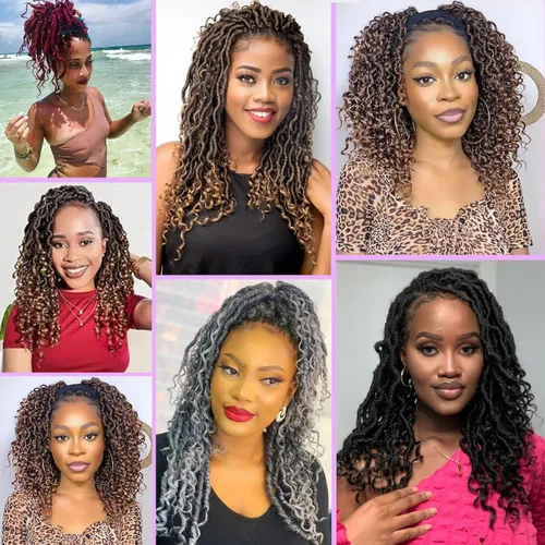 Vista 5 de Leeven 7 Paquetes Cabello Crochet Faux Locs con Puntas Rizadas 10 Pulgadas Pre-enrollado Goddess Locs Trenzas Crochet Cabello 84 Hebras Negro