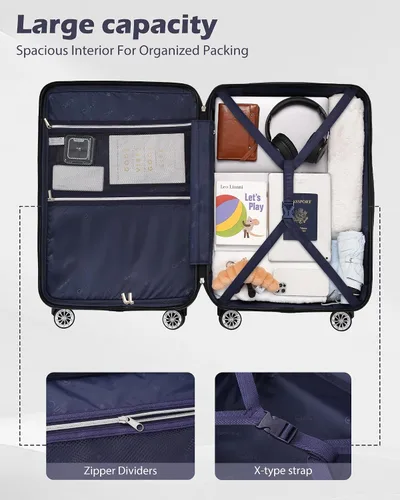 Vista 6 de Coolife - Equipaje Expandible 3 Piezas Conjuntos PC + ABS Maleta Spinner Cerradura TSA, rojo vino, talla única