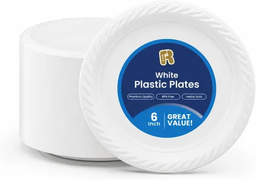 Vista 10 de R-kay Tazones de plástico - 100 unidades de tazones desechables aptos para microondas - Tazones de plástico blanco resistentes, de alta resistencia