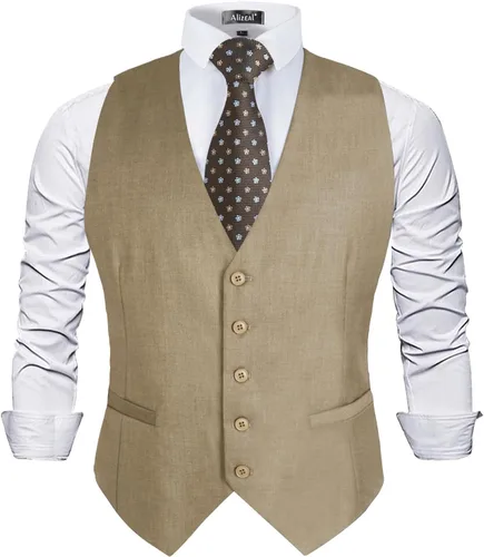 Vista 26 de Alizeal Chaleco de Traje de Negocios Clásico de Color Sólido para Hombre de Ajuste Regular Chaleco de Esmoquin para Boda