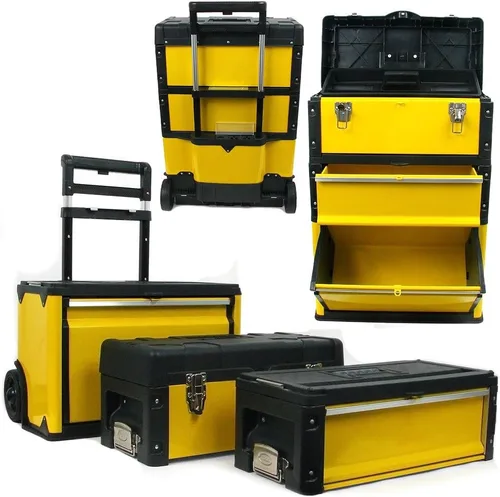 Vista 8 de Caja de herramientas portátil con ruedas - Caja de herramientas 2-en-1 apilable con asas plegables cómodas, cierres resistentes y bandejas