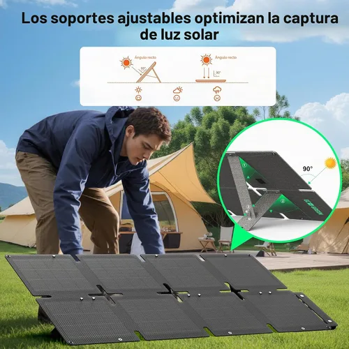Vista 4 de EcoGreen Panel solar portátil de 60W para acampar, RV, central eléctrica plegable 60 watt Monocrystalline 24.8% High Efficiency foldable Solar