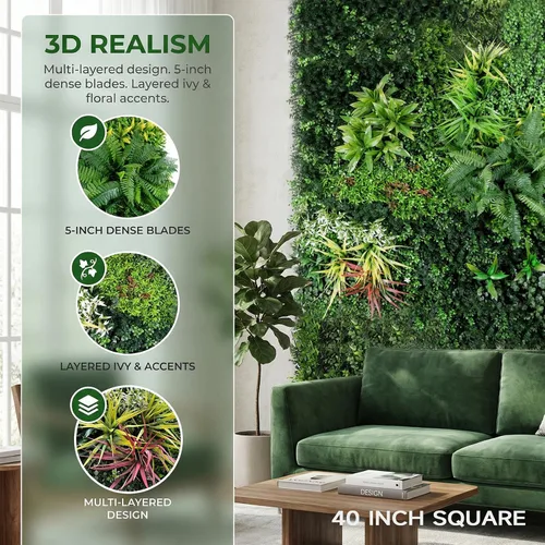 Vista 2 de Paneles de pared de plantas artificiales, paneles de boj verde de 40 x 40 pulgadas con protección UV, valla de privacidad de hiedra de hierba