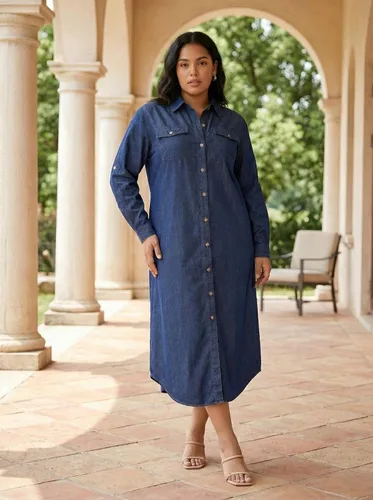 Vista 9 de Kuraki Vestido camisero casual con estampado y botones en la parte delantera para mujer Mezclilla