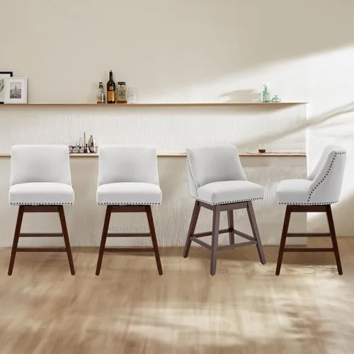 Vista 24 de cinkehome Juego de 2 taburetes de bar giratorios de altura de mostrador, taburetes de bar tapizados de terciopelo con respaldo, sillas de bar