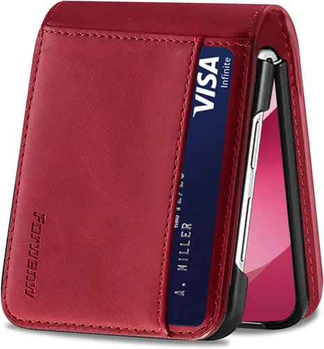 Vista 17 de Funda de piel con tapa para Samsung Galaxy Z Flip 3, con protección de bisagra, delgada y magnética tipo cartera [1 tarjetero], funda protectora a