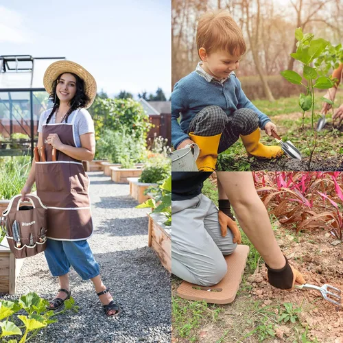 Vista 7 de Juego de herramientas de jardinería marrón de 12 piezas, kit de herramientas de mano de jardín con mango ergonómico antideslizante, bolsa