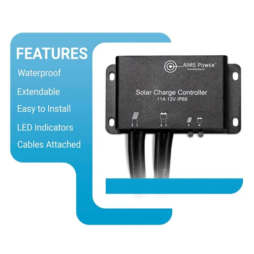 Vista 4 de AIMS POWER Controlador de carga solar impermeable de 11 amperios con cables precableados fáciles de instalar para batería de litio AGM, gel y LiFePO4