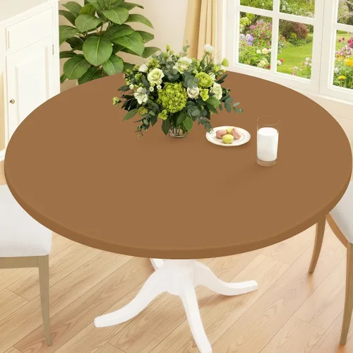 Vista 32 de Smiry Mantel Redondo de Spandex, Manteles Elásticos Ajustados Lavables para Mesas de 18"-24", Cubierta de Mesa de Pícnic Elástica Impermeable