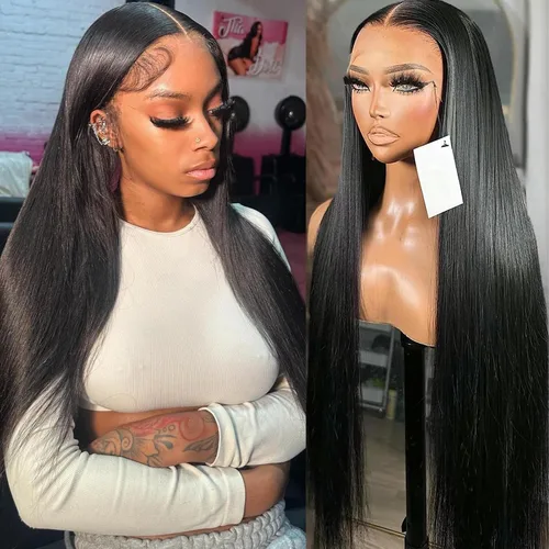 Vista 20 de Pelucas de cabello humano lacio con encaje frontal de hueso de 13 x 4 para mujeres negras, densidad del 200 %, peluca frontal de encaje transparente