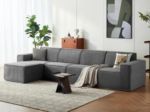 Vista 21 de LINSY HOME Sofá Seccional Modular, Sofá Sin Huesos en Forma de L de 105", Sofá de 3 Asientos con Otomana Móvil, Sofás Seccionales Nube de Pana