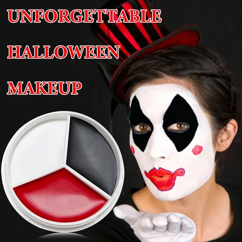 Vista 7 de Pintura facial de payaso negro, blanco, rojo, profesional, impermeable, kit de maquillaje de Halloween, pintura facial de payaso, cosplay, bromista