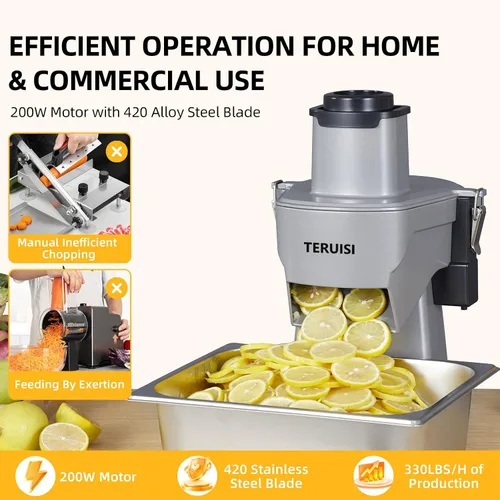 Vista 5 de Picadora Eléctrica de Verduras 4-en-1, Procesador de Alimentos Cortador de Verduras de 200W, Cortador de Alimentos para Vegetales Con Función