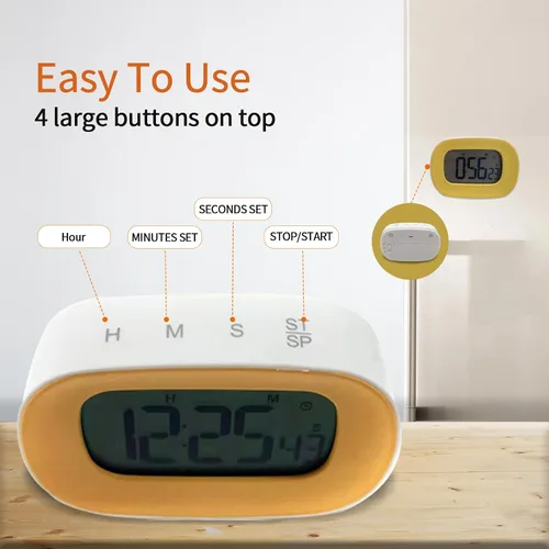 Vista 2 de Cronómetro y reloj de cocina, pantalla LCD grande con alarma fuerte, reloj digital de cuenta regresiva con alarma, parte trasera magnética, pantalla