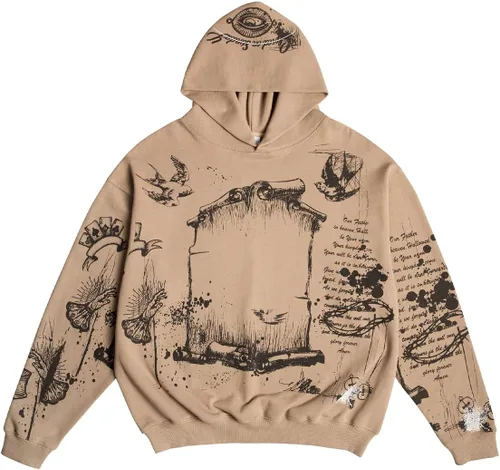 Vista 3 de Men's Jesus Disciple Print - Sundays Off Edition Hoodies Casual Oversized Vintage Sweatshirts Khaki