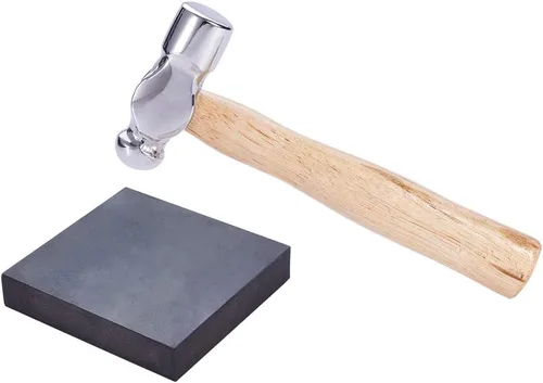 Vista 6 de BENECREAT Martillo de hierro para fabricación de joyas de 6 pulgadas de largo con mango de madera y bloque de banco de goma negra para fabricación