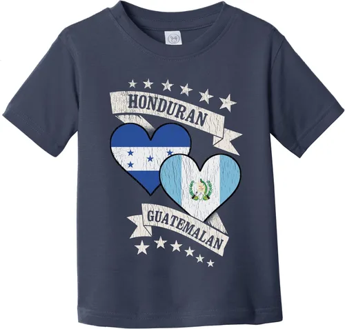 Vista 2 de Really Awesome Shirts Camiseta para niños pequeños con banderas de corazón de Guatemala Honduras Guatemala Negro