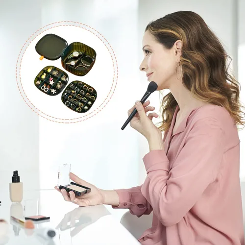 Vista 2 de ikasus Caja de almacenamiento de joyas para pendientes para mujer, almacenamiento de joyas multicapa, caja transparente simple, duradera, aretes